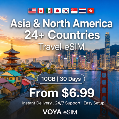 Asia & North America 24+ Countries eSIM 10GB/30Days Data